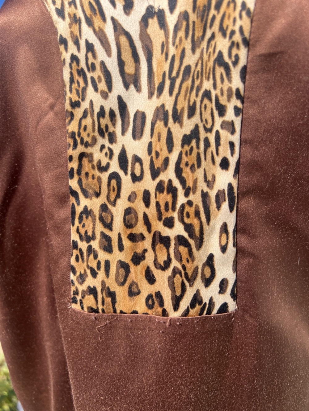 New York & Company Brown Satin Tunic with Leopard-Print V Inset - Picture 6 of 7